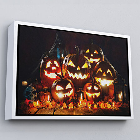 Siyah Çerçeveli Cadılar Bayramı Korkunç Kabak Kanvas Dekoratif Duvar Tablosu