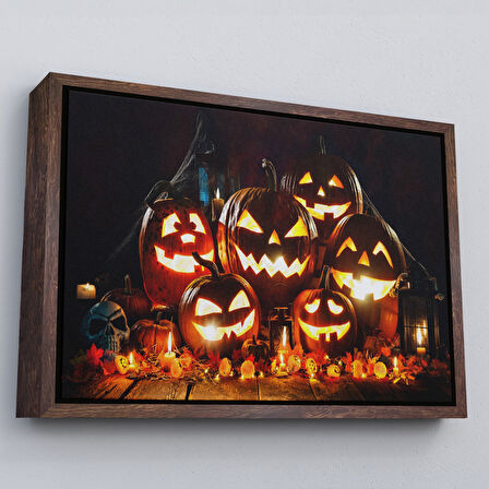 Siyah Çerçeveli Cadılar Bayramı Korkunç Kabak Kanvas Dekoratif Duvar Tablosu