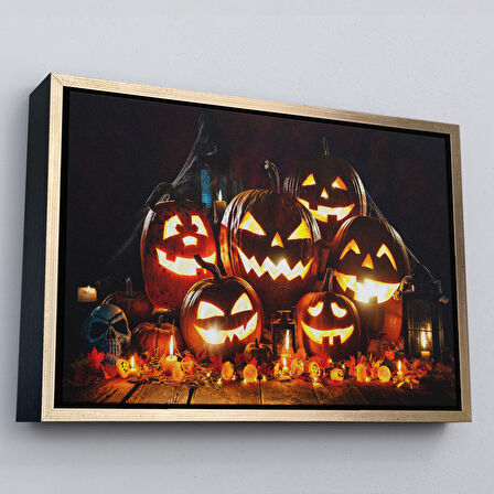 Siyah Çerçeveli Cadılar Bayramı Korkunç Kabak Kanvas Dekoratif Duvar Tablosu
