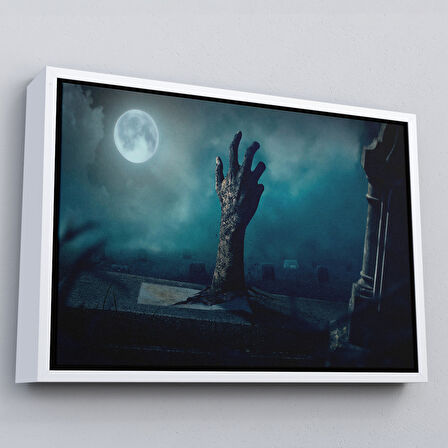 Siyah Çerçeveli Mezarlık Dirilmiş El Cadılar Bayramı Mezardan Çıkan El Dekoratif Duvar Tablosu