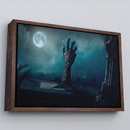 Siyah Çerçeveli Mezarlık Dirilmiş El Cadılar Bayramı Mezardan Çıkan El Dekoratif Duvar Tablosu