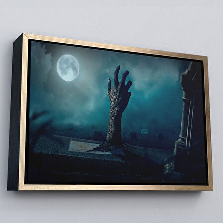 Siyah Çerçeveli Mezarlık Dirilmiş El Cadılar Bayramı Mezardan Çıkan El Dekoratif Duvar Tablosu