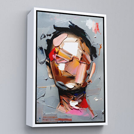 Beyaz Çerçeveli Fırça Darbesi İnsan Yüzü Kanvas Tablo, Soyut Kadın Yüzü Portresi Kanvas Tablo