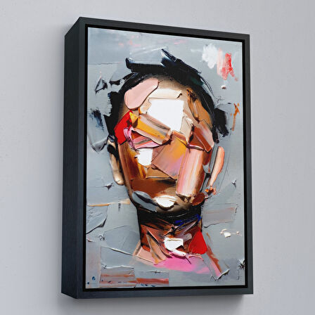 Beyaz Çerçeveli Fırça Darbesi İnsan Yüzü Kanvas Tablo, Soyut Kadın Yüzü Portresi Kanvas Tablo