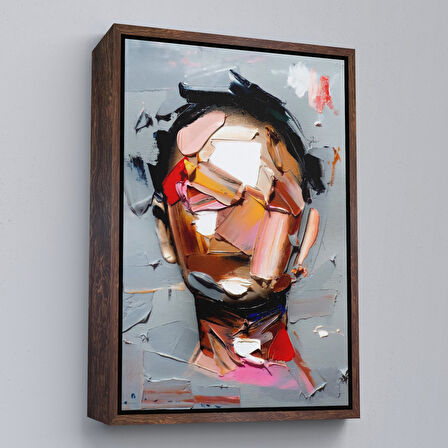 Kahverengi Çerçeveli Fırça Darbesi İnsan Yüzü Kanvas Tablo, Soyut Kadın Yüzü Portresi Kanvas Tablo
