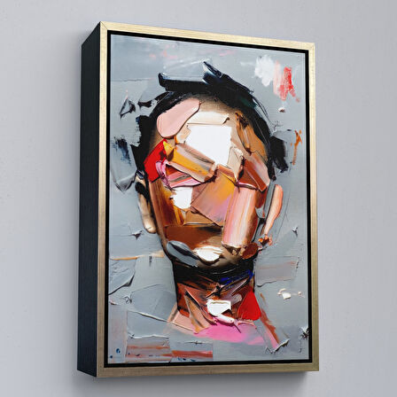 Kahverengi Çerçeveli Fırça Darbesi İnsan Yüzü Kanvas Tablo, Soyut Kadın Yüzü Portresi Kanvas Tablo