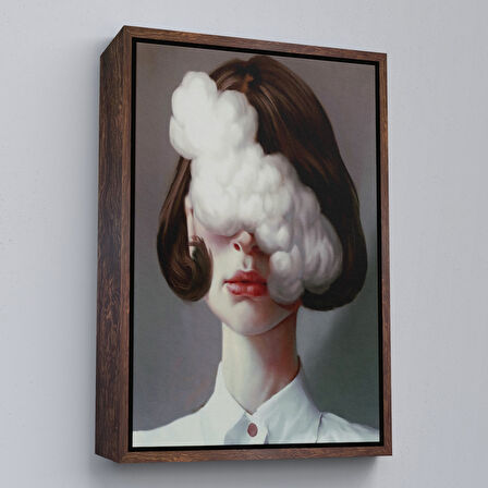 Kahverengi Çerçeveli Modern Gerçeküstü Kadın Sanatı Kanvas Tablo, Pop Art KanvasTablo Sanatı