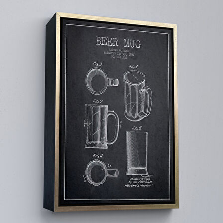 Kahverengi Çerçeveli 1951 tarihli Bira Bardağı Patent Çizimi Dekoratif Kanvas Duvar Tablosu