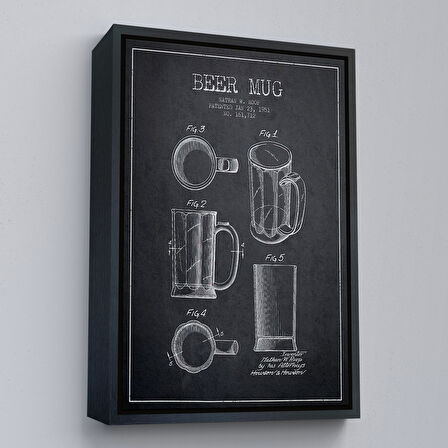Kahverengi Çerçeveli 1951 tarihli Bira Bardağı Patent Çizimi Dekoratif Kanvas Duvar Tablosu