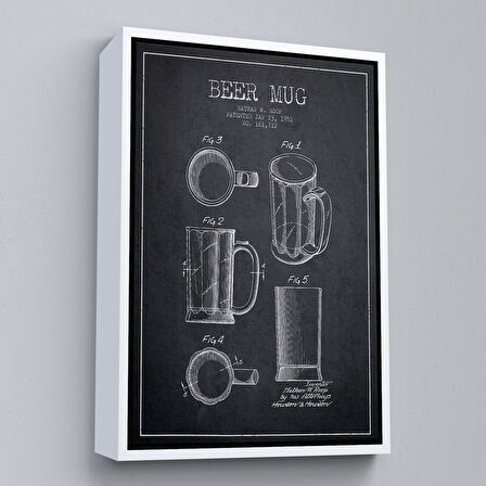 Kahverengi Çerçeveli 1951 tarihli Bira Bardağı Patent Çizimi Dekoratif Kanvas Duvar Tablosu