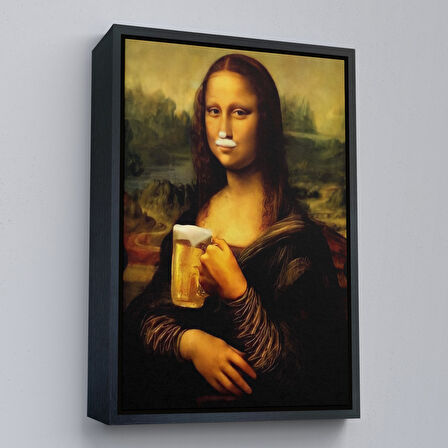 Altın Çerçeveli Bira İçme Mona Lisa Kanvas Tablo, Olağandışı Mona Lisa Kanvas Tablo
