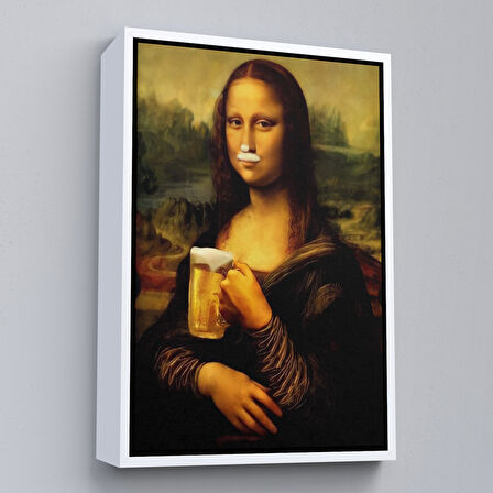Altın Çerçeveli Bira İçme Mona Lisa Kanvas Tablo, Olağandışı Mona Lisa Kanvas Tablo
