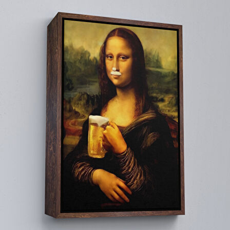 Altın Çerçeveli Bira İçme Mona Lisa Kanvas Tablo, Olağandışı Mona Lisa Kanvas Tablo