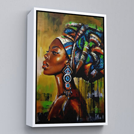 Siyah Çerçeveli Siyah Kadın Kanvas Tablo, Afrikalı Kadın Kanvas Tablo