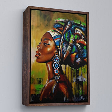 Siyah Çerçeveli Siyah Kadın Kanvas Tablo, Afrikalı Kadın Kanvas Tablo