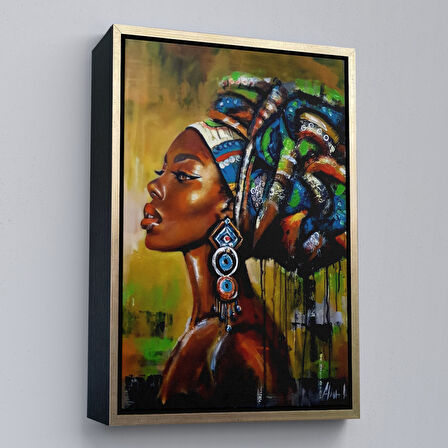 Siyah Çerçeveli Siyah Kadın Kanvas Tablo, Afrikalı Kadın Kanvas Tablo