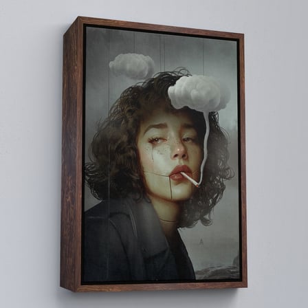 Beyaz Çerçeveli Gerçeküstü Sanat Eserleri Bulut ve Duman Tuvalı Kanvas Tablo