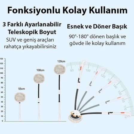 ALLY LS-443 Teleskopik Mikrofiber Araba Yıkama Fırçası Uzun Saplı Fırçası Oto Mopu-(5775)