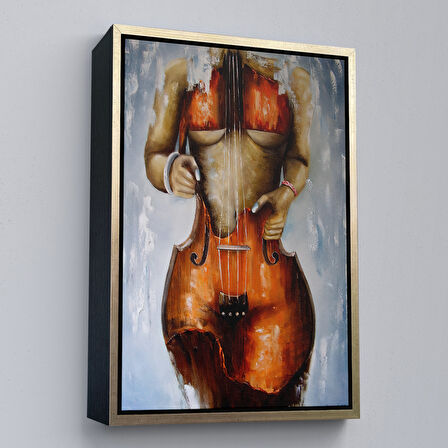 Beyaz Çerçeveli Violin Kadın Kanvas Duvar Tablosu, Kadın Keman Sanatı, Suluboya Tuval