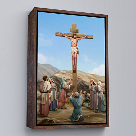 Altın Çerçeveli İsa'nın Çarmıha Gerilmesi Kanvas Tablo