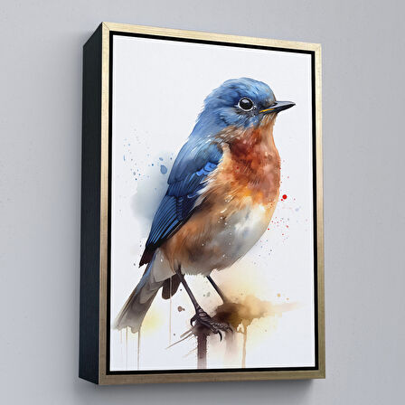 Kahverengi Çerçeveli Soyut Mavi Kuş Tablosu