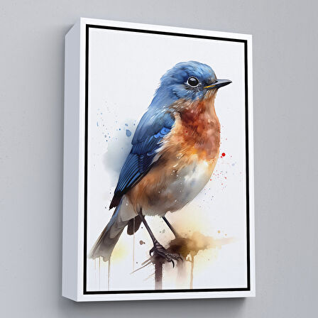 Kahverengi Çerçeveli Soyut Mavi Kuş Tablosu