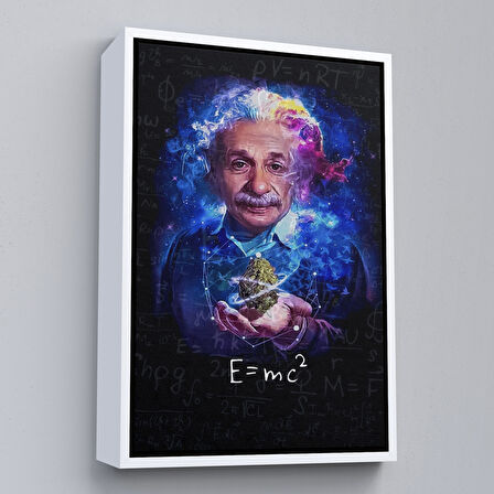 Beyaz Çerçeveli Albert Einstein E=mc2 Kanvas Tablo, Matematik Öğretmeninin Hediyesi