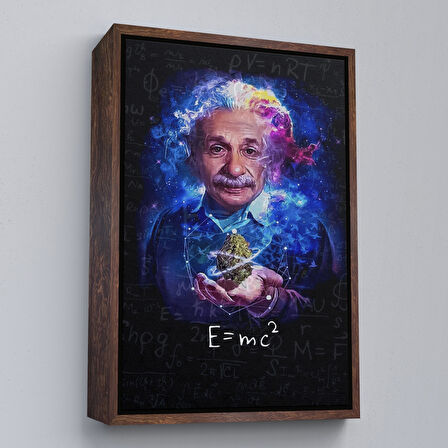 Beyaz Çerçeveli Albert Einstein E=mc2 Kanvas Tablo, Matematik Öğretmeninin Hediyesi