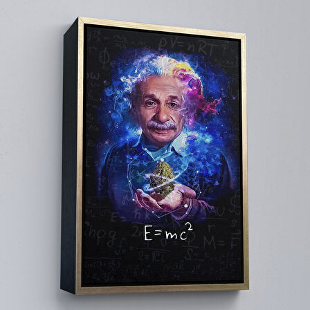 Beyaz Çerçeveli Albert Einstein E=mc2 Kanvas Tablo, Matematik Öğretmeninin Hediyesi