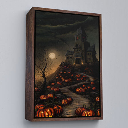 Beyaz Çerçeveli Korku Evi Cadılar Bayramı Dekoru, Cadılar Bayramı Partisi Kanvas Tablo