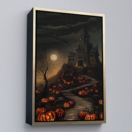 Beyaz Çerçeveli Korku Evi Cadılar Bayramı Dekoru, Cadılar Bayramı Partisi Kanvas Tablo