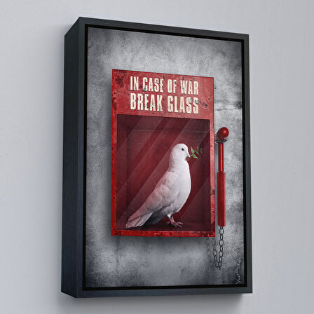 Kahverengi Çerçeveli Savaş Durumunda Camı Kır Güvercin Kanvas Tablo