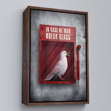 Siyah Çerçeveli Savaş Durumunda Camı Kır Güvercin Kanvas Tablo