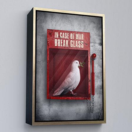 Siyah Çerçeveli Savaş Durumunda Camı Kır Güvercin Kanvas Tablo