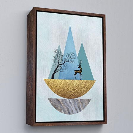 Beyaz Çerçeveli Modern Soyut Geyik Tablosu