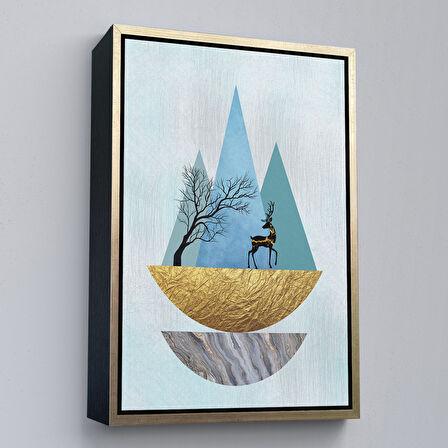 Beyaz Çerçeveli Modern Soyut Geyik Tablosu