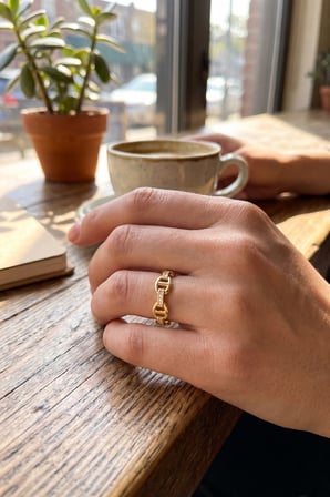Kadın Yüzük Gold Renk Gemi Zincir Model Zirkon Taşlı