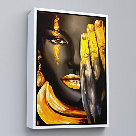 Altın Çerçeveli Siyah Kadın Baskılı Afrikalı Kadın Kanvas Duvar Tablosu