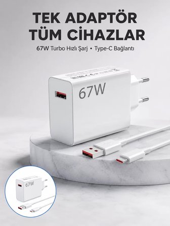 67 Watt Güvenli Hızlı Şarj Adaptörü Samsung M31 M33 M51 Uyumlu Yeni Nesil
