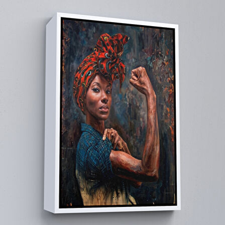 Altın Çerçeveli Güçlü Siyah Kadın, Hippi Tarzı Kızlar Güç Feminist Kanvas Tablo