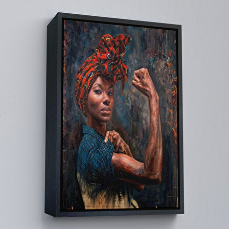 Beyaz Çerçeveli Güçlü Siyah Kadın, Hippi Tarzı Kızlar Güç Feminist Kanvas Tablo