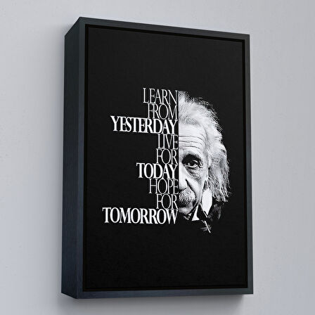 Kahverengi Çerçeveli Dünden Öğrenin Bugünü Yaşayın Yarını Umut Edin Kanvas Tablo, Albert Einstein