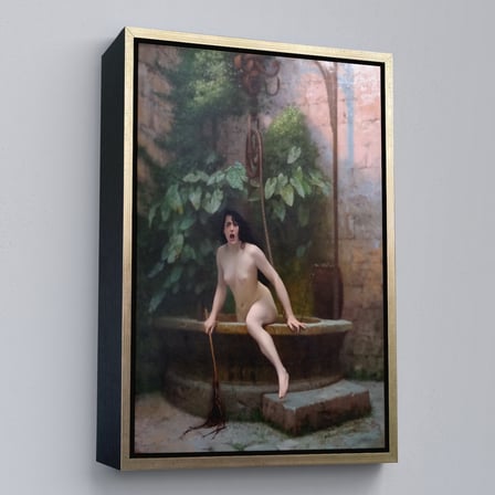 Kahverengi Çerçeveli Jean-Léon Gérôme, Kuyusundan Çıkan Gerçek (La Vérité sortant du puits) Kanvas Tablo