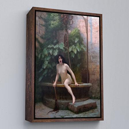 Siyah Çerçeveli Jean-Léon Gérôme, Kuyusundan Çıkan Gerçek (La Vérité sortant du puits) Kanvas Tablo