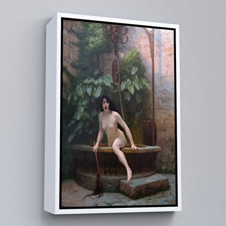 Beyaz Çerçeveli Jean-Léon Gérôme, Kuyusundan Çıkan Gerçek (La Vérité sortant du puits) Kanvas Tablo