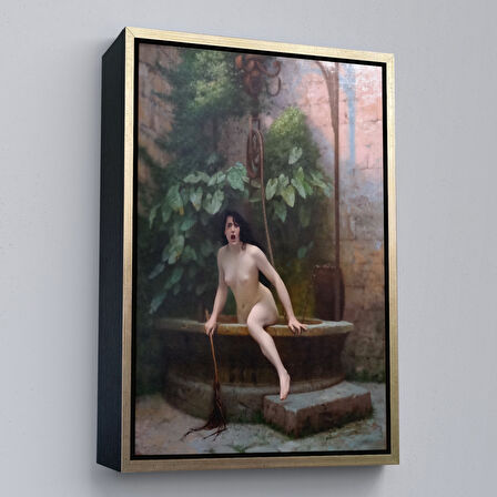 Beyaz Çerçeveli Jean-Léon Gérôme, Kuyusundan Çıkan Gerçek (La Vérité sortant du puits) Kanvas Tablo