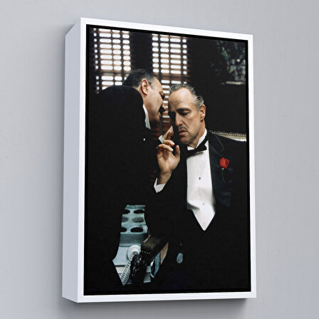 Beyaz Çerçeveli The Godfather Kanvas Tablo, Vito Corleone Film Sahnesi Kanvas Tablo