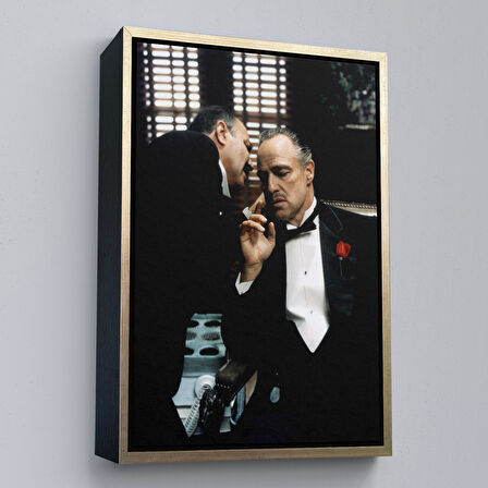 Beyaz Çerçeveli The Godfather Kanvas Tablo, Vito Corleone Film Sahnesi Kanvas Tablo