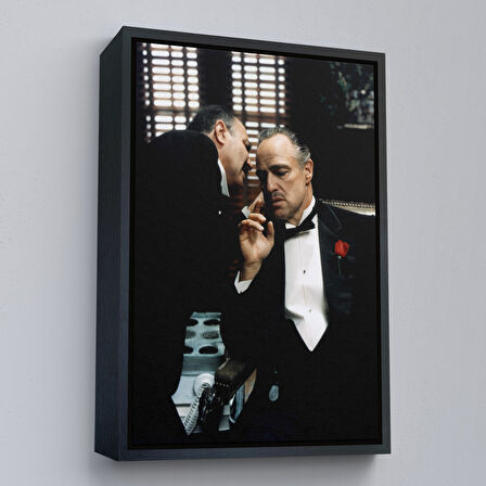 Beyaz Çerçeveli The Godfather Kanvas Tablo, Vito Corleone Film Sahnesi Kanvas Tablo