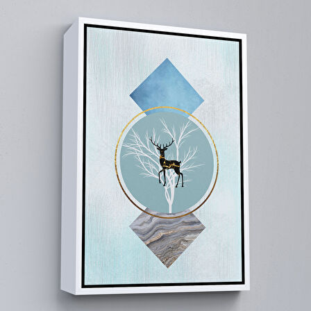 Kahverengi Çerçeveli Modern Soyut Geyik Tablosu